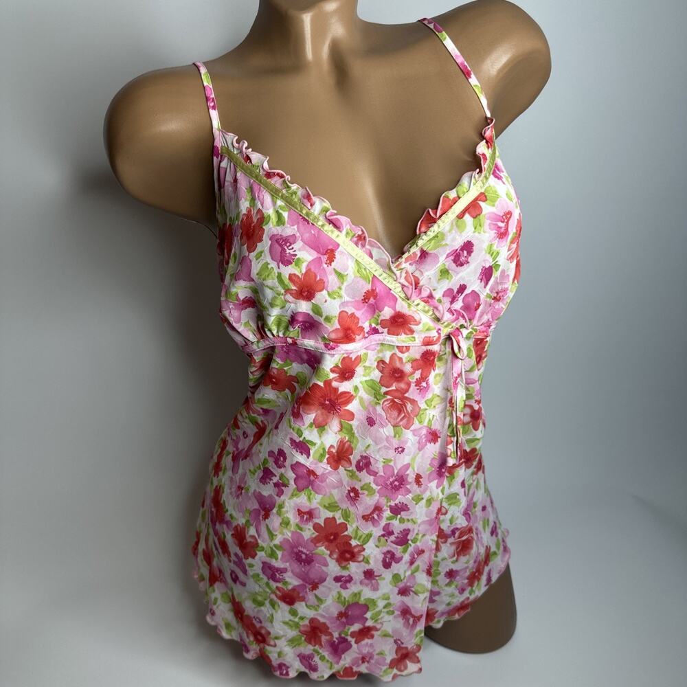 VTG Morgan Taylor Intimates Floral Mesh Chemise Nightgown Tank Top Large Y2K